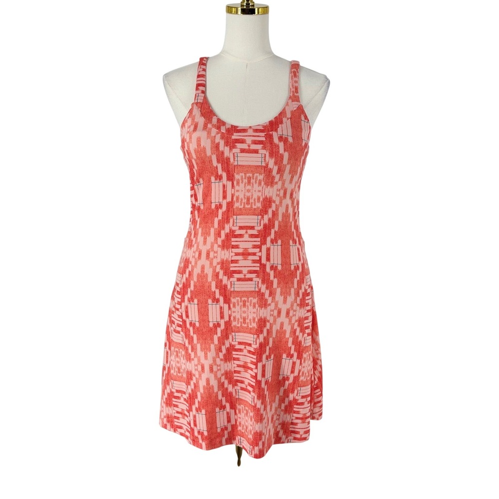 Title Nine Womens Yes Dress S Coral Geometric Ikat Strappy Cross Back Active
